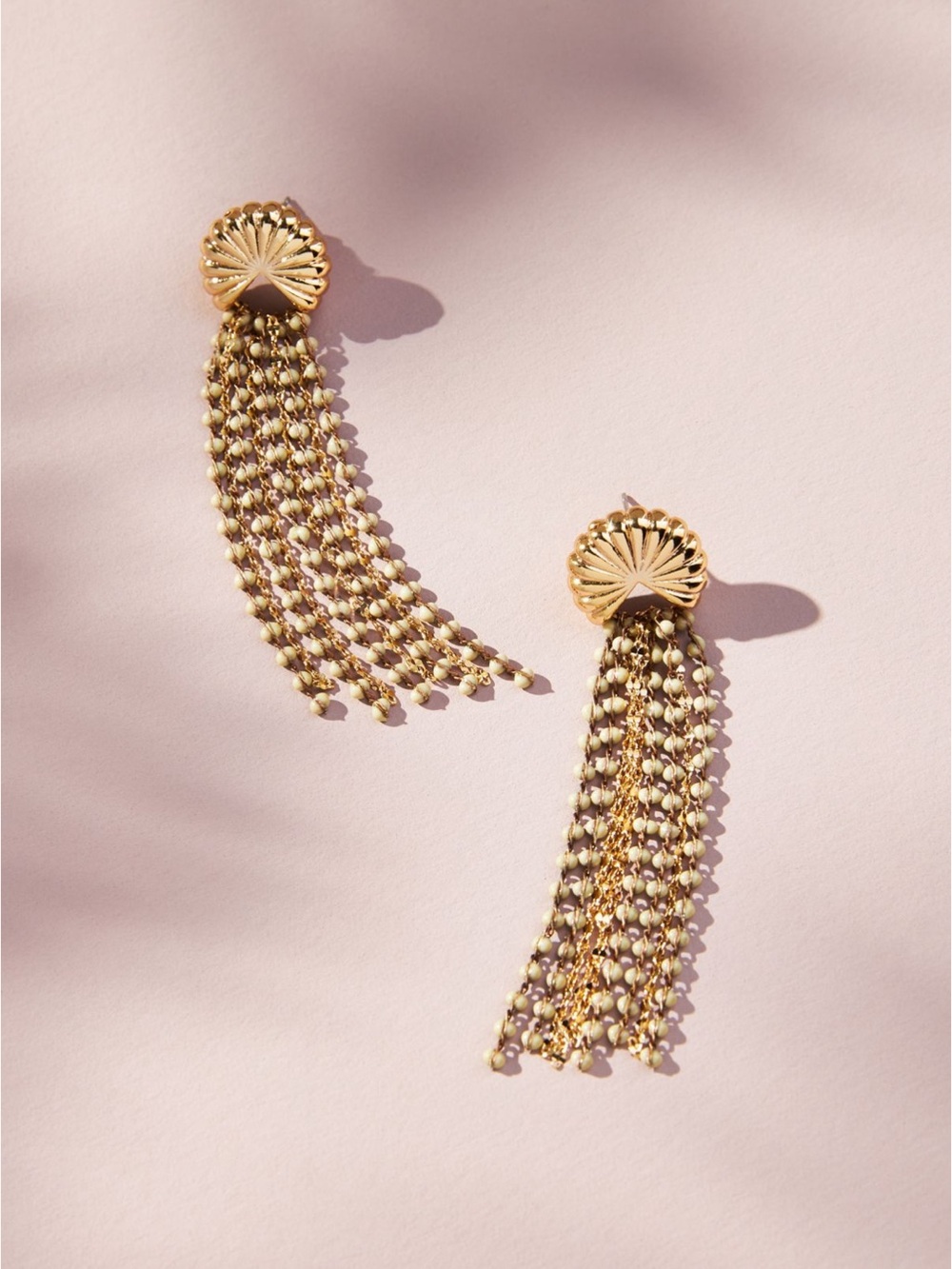 Anthropologie Fringed Shell Drop Earrings -14k GOLD PLATED - BRAND NEW W TAGS!